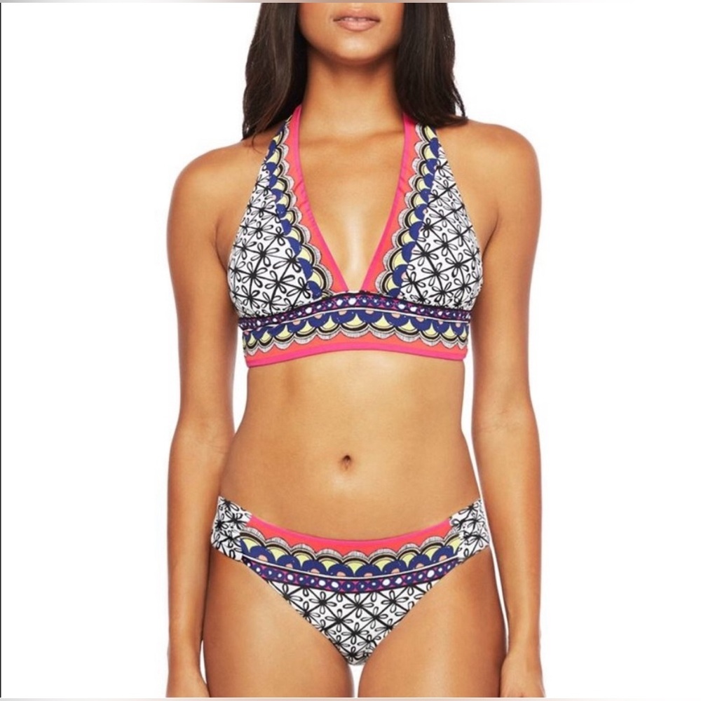NWT Trina Turk Tanzania Multicolor Halter Tie Neck Swim Bikini Top Size 14 - Picture 2 of 10